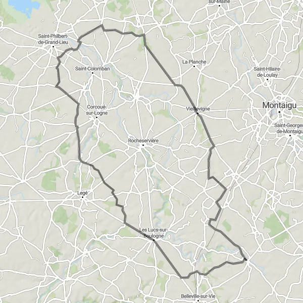 Map miniature of "The Lucs-sur-Boulogne Loop" cycling inspiration in Pays de la Loire, France. Generated by Tarmacs.app cycling route planner