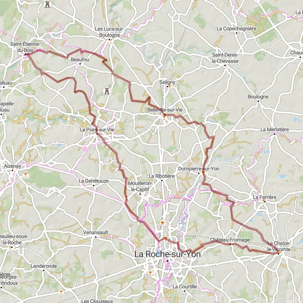 Map miniature of "Beaufou to La Chaize-le-Vicomte Gravel Adventure" cycling inspiration in Pays de la Loire, France. Generated by Tarmacs.app cycling route planner