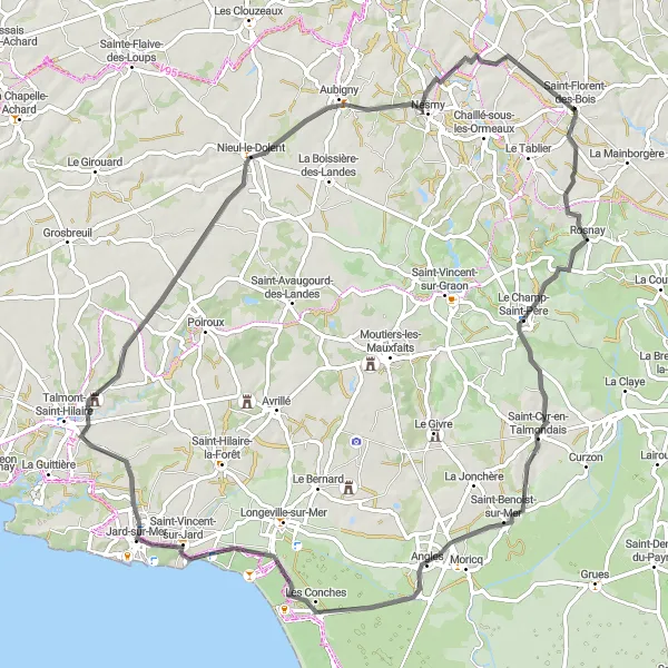 Map miniature of "Coastal Delights" cycling inspiration in Pays de la Loire, France. Generated by Tarmacs.app cycling route planner