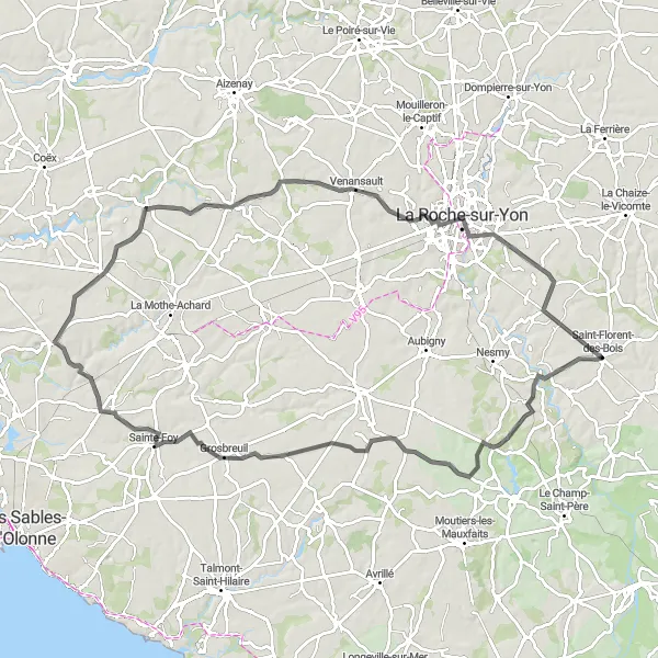 Map miniature of "La Roche-sur-Yon Road Challenge" cycling inspiration in Pays de la Loire, France. Generated by Tarmacs.app cycling route planner