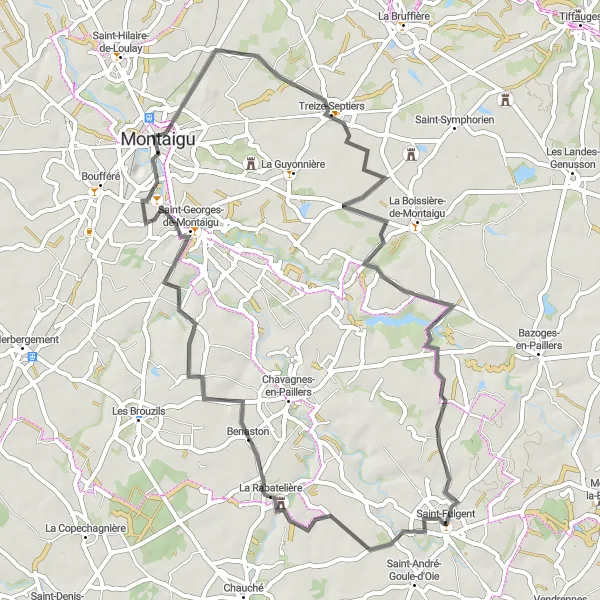 Map miniature of "Scenic Loop from Saint-Fulgent" cycling inspiration in Pays de la Loire, France. Generated by Tarmacs.app cycling route planner