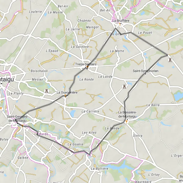 Map miniature of "Picturesque Road Loop" cycling inspiration in Pays de la Loire, France. Generated by Tarmacs.app cycling route planner