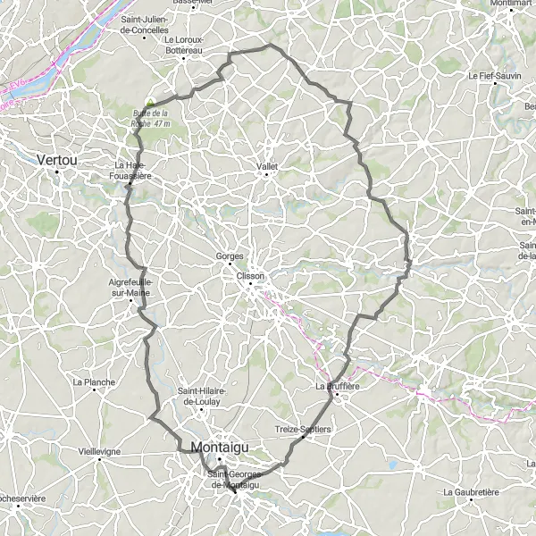 Map miniature of "Circuit La Haie-Fouassière" cycling inspiration in Pays de la Loire, France. Generated by Tarmacs.app cycling route planner