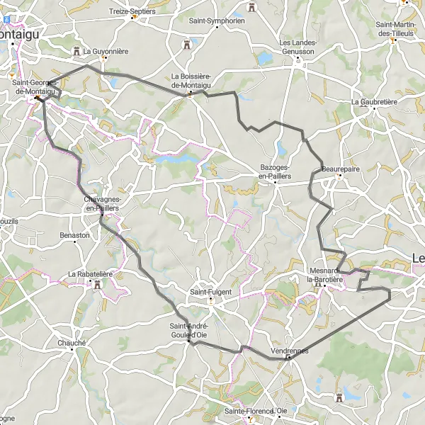 Map miniature of "Saint-André-Goule-d'Oie Loop" cycling inspiration in Pays de la Loire, France. Generated by Tarmacs.app cycling route planner