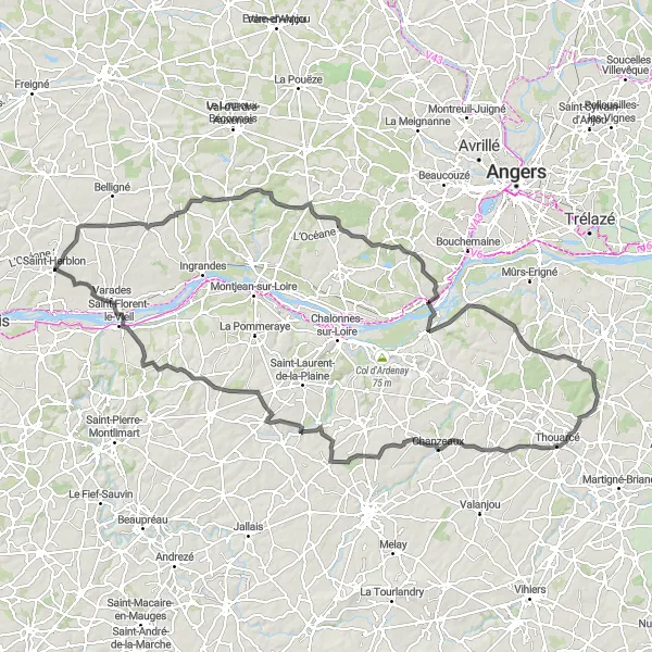 Map miniature of "Loire Valley Adventure" cycling inspiration in Pays de la Loire, France. Generated by Tarmacs.app cycling route planner