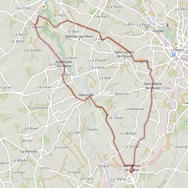 Miniature de la carte de l'inspiration cycliste "Boucle de l'Aigrefeuille" dans la Pays de la Loire, France. Générée par le planificateur d'itinéraire cycliste Tarmacs.app