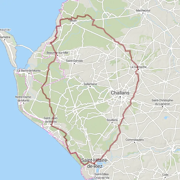 Map miniature of "The Coastal Charm" cycling inspiration in Pays de la Loire, France. Generated by Tarmacs.app cycling route planner