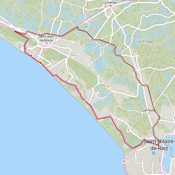 Map miniature of "The Coastal Gravel Escape" cycling inspiration in Pays de la Loire, France. Generated by Tarmacs.app cycling route planner