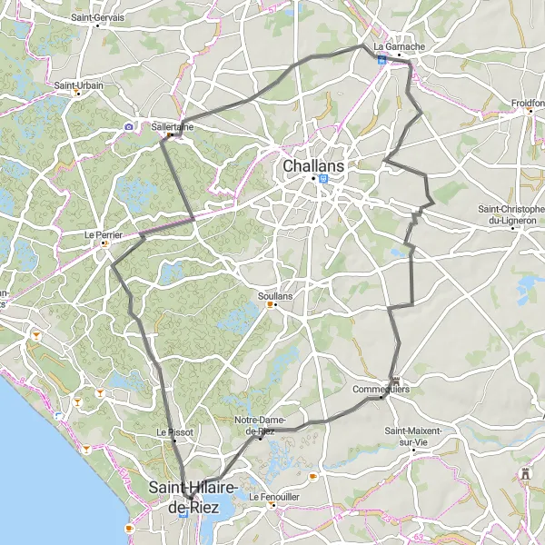 Map miniature of "The Cultural Road Adventure" cycling inspiration in Pays de la Loire, France. Generated by Tarmacs.app cycling route planner