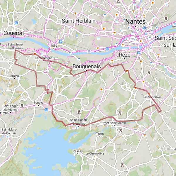 Miniature de la carte de l'inspiration cycliste "Le Circuit des Moulins" dans la Pays de la Loire, France. Générée par le planificateur d'itinéraire cycliste Tarmacs.app