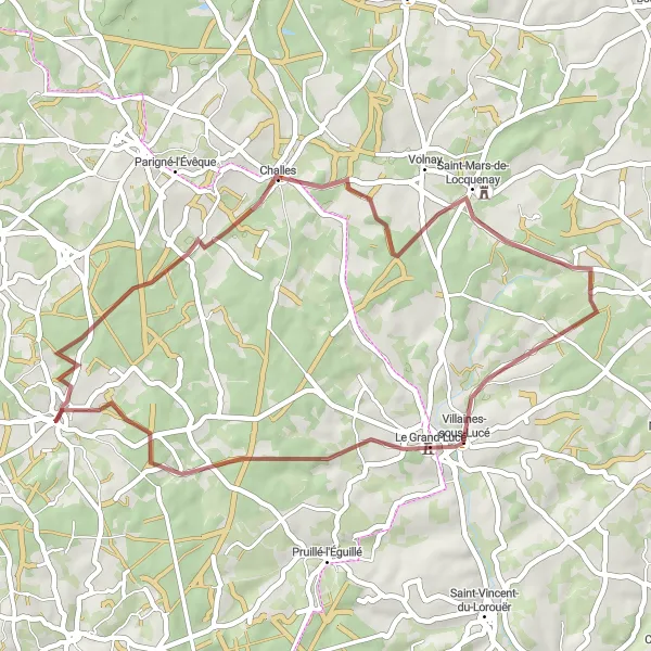 Miniature de la carte de l'inspiration cycliste "Les Collines de la Sarthe Gravel Cycling Tour" dans la Pays de la Loire, France. Générée par le planificateur d'itinéraire cycliste Tarmacs.app
