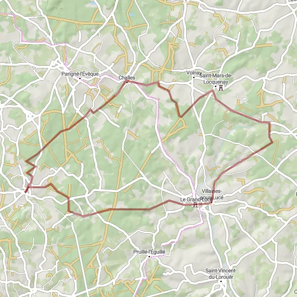 Map miniature of "Scenic Gravel Ride" cycling inspiration in Pays de la Loire, France. Generated by Tarmacs.app cycling route planner