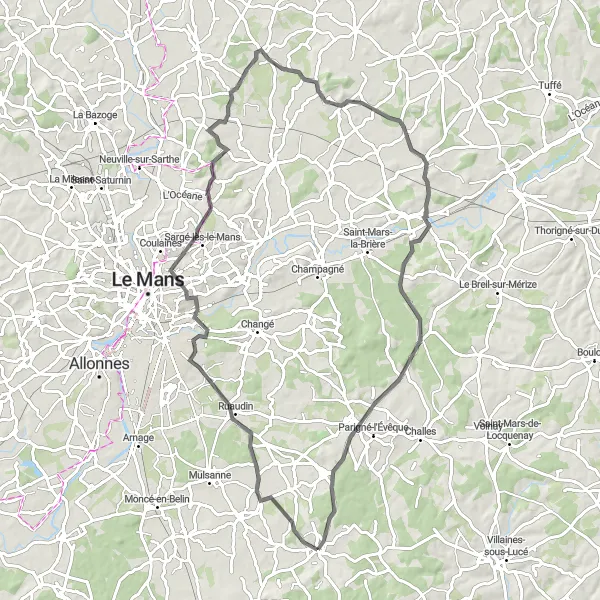 Map miniature of "The Abbey Route" cycling inspiration in Pays de la Loire, France. Generated by Tarmacs.app cycling route planner