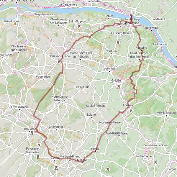 Miniature de la carte de l'inspiration cycliste "Louerre et Château de Brissac" dans la Pays de la Loire, France. Générée par le planificateur d'itinéraire cycliste Tarmacs.app