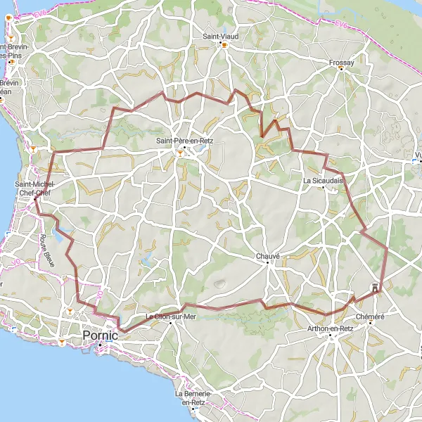 Miniature de la carte de l'inspiration cycliste "Le Tour de la Côte de Jade" dans la Pays de la Loire, France. Générée par le planificateur d'itinéraire cycliste Tarmacs.app