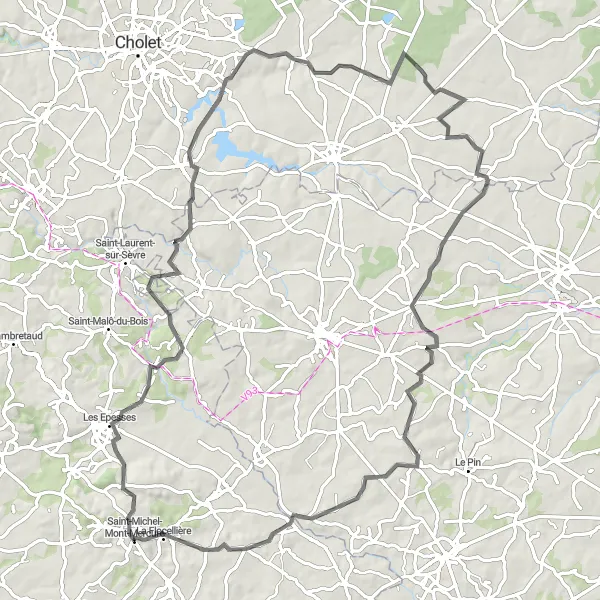 Map miniature of "The Carmel Chapel Loop" cycling inspiration in Pays de la Loire, France. Generated by Tarmacs.app cycling route planner