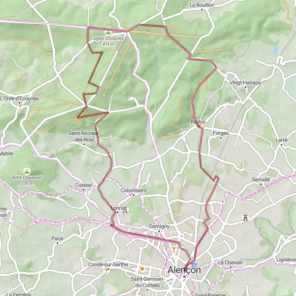 Map miniature of "Discovering Lisieux" cycling inspiration in Pays de la Loire, France. Generated by Tarmacs.app cycling route planner