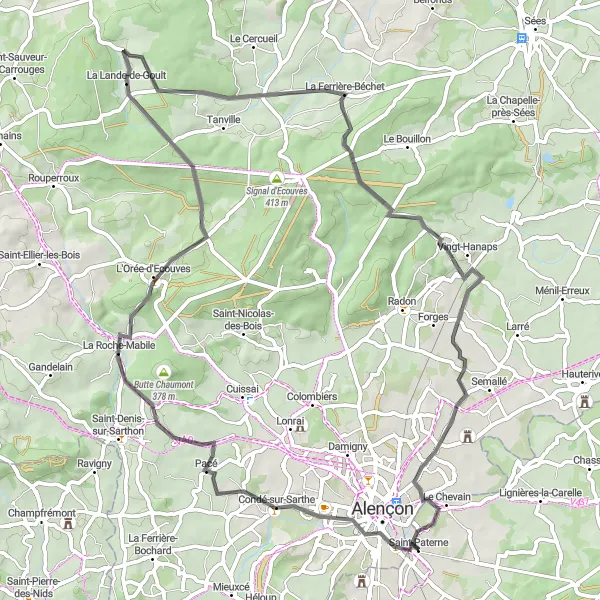 Miniature de la carte de l'inspiration cycliste "Tour de la Varenne" dans la Pays de la Loire, France. Générée par le planificateur d'itinéraire cycliste Tarmacs.app