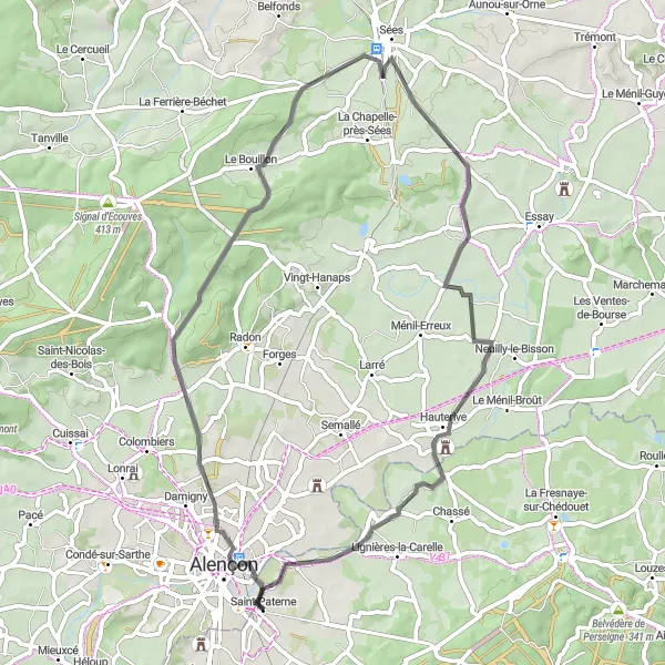 Map miniature of "The Lisieux Circuit" cycling inspiration in Pays de la Loire, France. Generated by Tarmacs.app cycling route planner