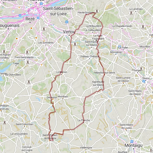 Map miniature of "Gravel Adventure in the Vineyards" cycling inspiration in Pays de la Loire, France. Generated by Tarmacs.app cycling route planner