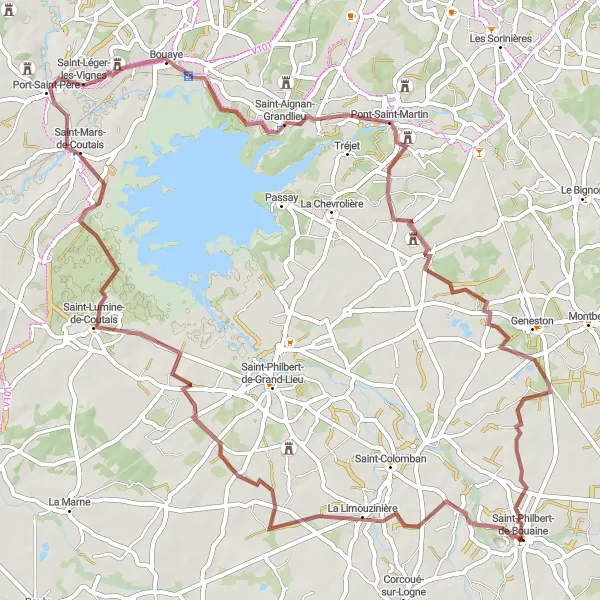 Map miniature of "Discover the Countryside" cycling inspiration in Pays de la Loire, France. Generated by Tarmacs.app cycling route planner