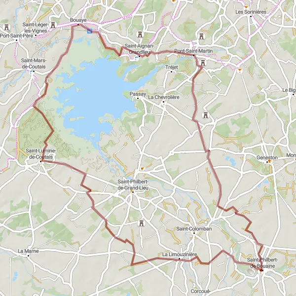 Map miniature of "Coutais Countryside Adventure" cycling inspiration in Pays de la Loire, France. Generated by Tarmacs.app cycling route planner