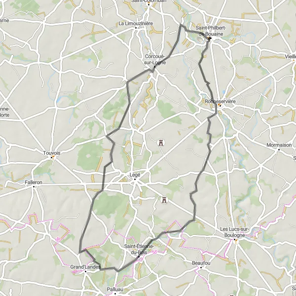 Map miniature of "Logne Valley Loop" cycling inspiration in Pays de la Loire, France. Generated by Tarmacs.app cycling route planner