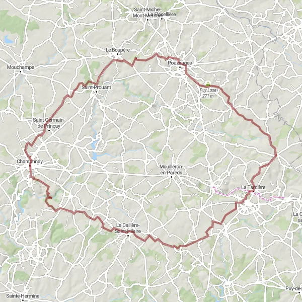 Miniature de la carte de l'inspiration cycliste "Grand Tour de la Vendée" dans la Pays de la Loire, France. Générée par le planificateur d'itinéraire cycliste Tarmacs.app