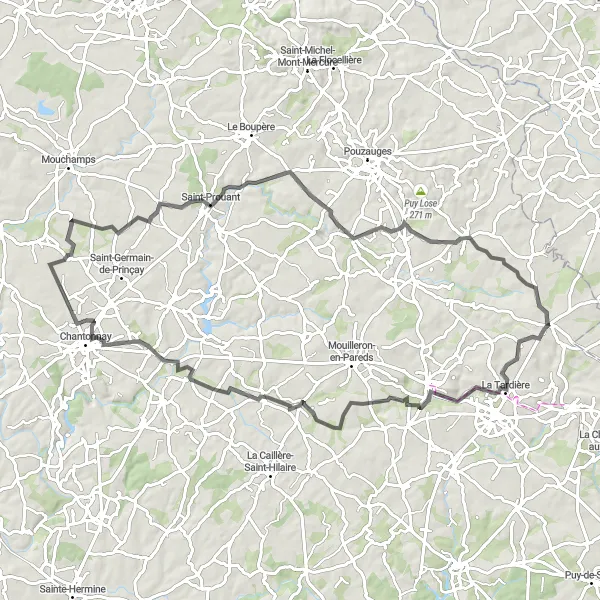 Map miniature of "The Hidden Gems" cycling inspiration in Pays de la Loire, France. Generated by Tarmacs.app cycling route planner