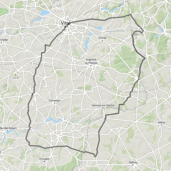 Map miniature of "Extended road tour to La Chapelle-Erbrée" cycling inspiration in Pays de la Loire, France. Generated by Tarmacs.app cycling route planner