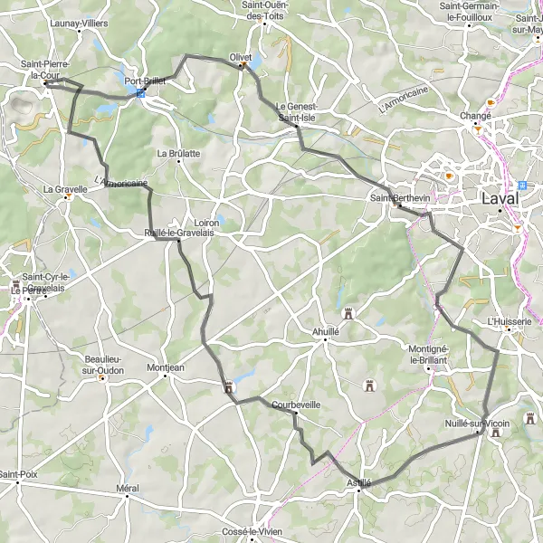 Map miniature of "Exploring the Countryside" cycling inspiration in Pays de la Loire, France. Generated by Tarmacs.app cycling route planner