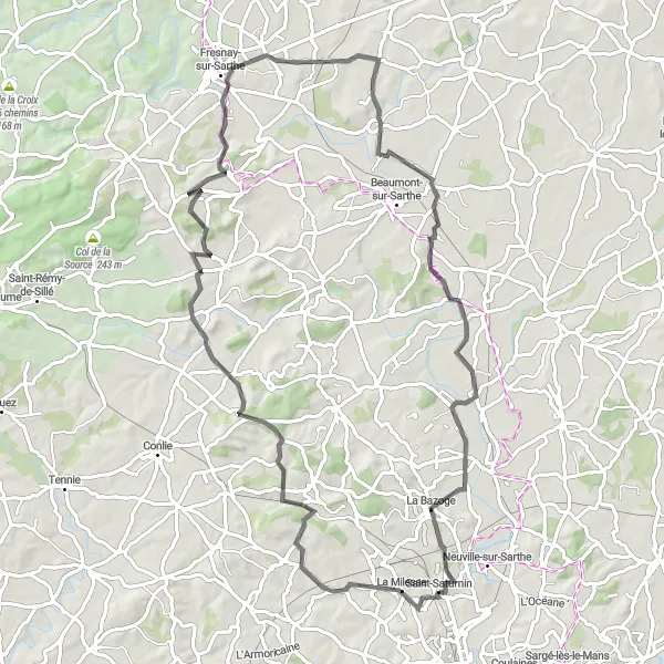 Map miniature of "Mézières-sous-Lavardin Adventure" cycling inspiration in Pays de la Loire, France. Generated by Tarmacs.app cycling route planner