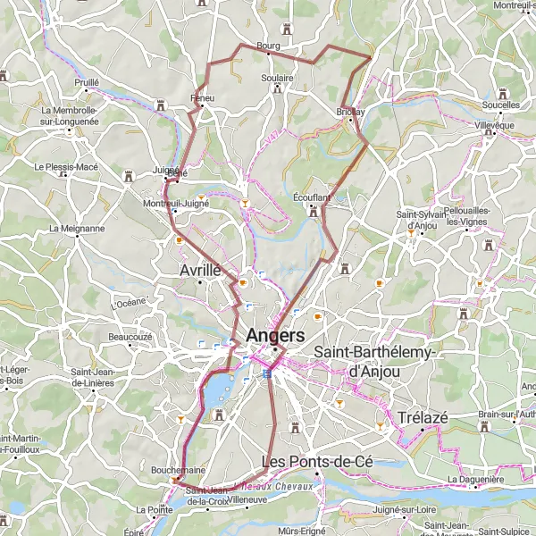 Map miniature of "Gravel Adventure along the Loire" cycling inspiration in Pays de la Loire, France. Generated by Tarmacs.app cycling route planner