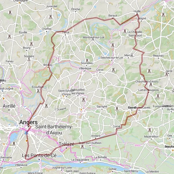 Map miniature of "Randonnée des Gravières" cycling inspiration in Pays de la Loire, France. Generated by Tarmacs.app cycling route planner