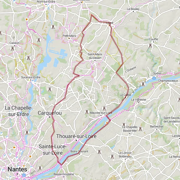 Map miniature of "The Gravel Adventure" cycling inspiration in Pays de la Loire, France. Generated by Tarmacs.app cycling route planner