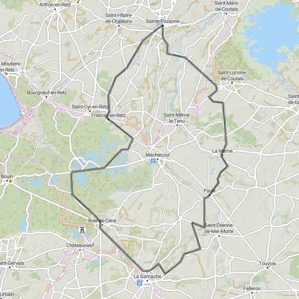 Map miniature of "The Countryside Charm" cycling inspiration in Pays de la Loire, France. Generated by Tarmacs.app cycling route planner