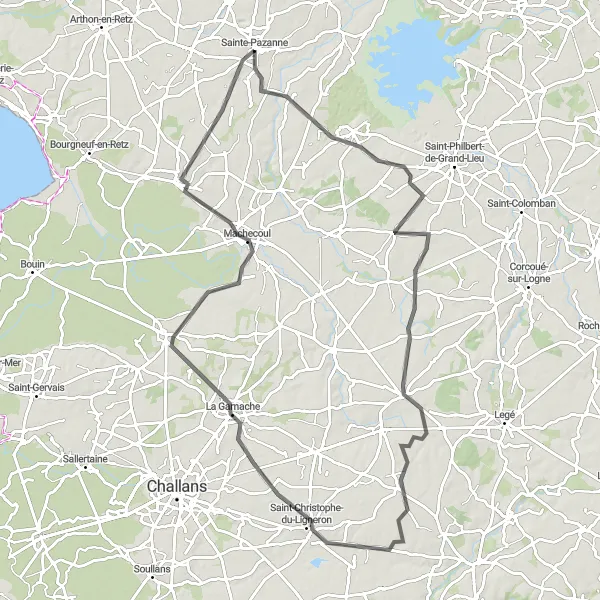 Map miniature of "The Cultural Trail" cycling inspiration in Pays de la Loire, France. Generated by Tarmacs.app cycling route planner