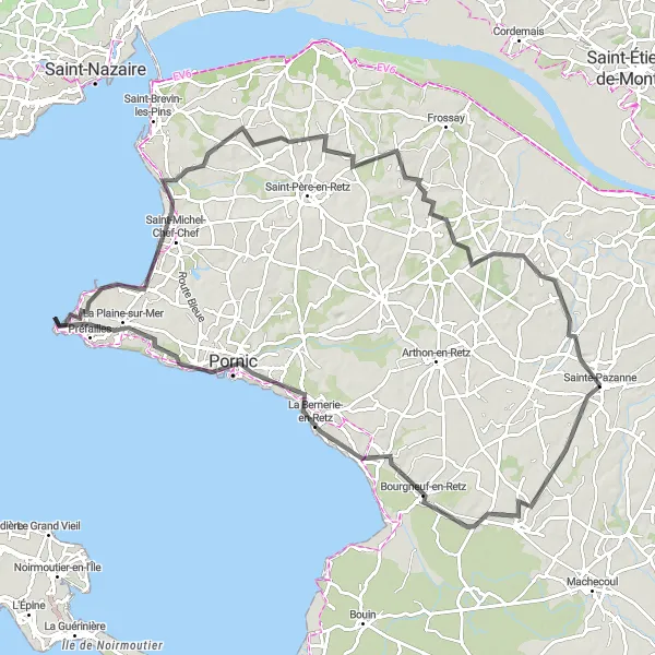 Map miniature of "The Coastal Loop" cycling inspiration in Pays de la Loire, France. Generated by Tarmacs.app cycling route planner