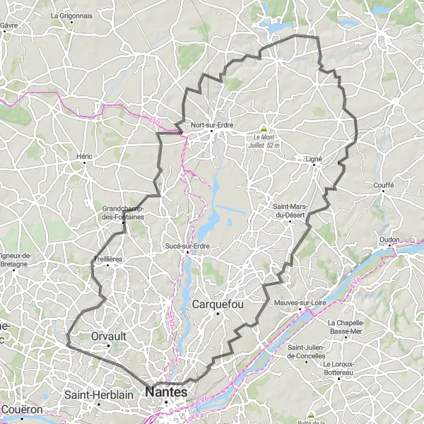 Map miniature of "Loire Valley Road Loop" cycling inspiration in Pays de la Loire, France. Generated by Tarmacs.app cycling route planner