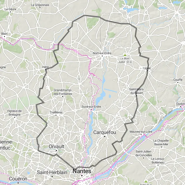 Map miniature of "Château de la Gaudinière Loop" cycling inspiration in Pays de la Loire, France. Generated by Tarmacs.app cycling route planner