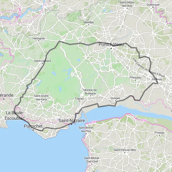 Map miniature of "The Coastal Loop" cycling inspiration in Pays de la Loire, France. Generated by Tarmacs.app cycling route planner