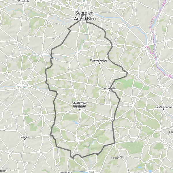 Map miniature of "Road Route from Le Rocher to Sainte-Gemmes-d'Andigné" cycling inspiration in Pays de la Loire, France. Generated by Tarmacs.app cycling route planner