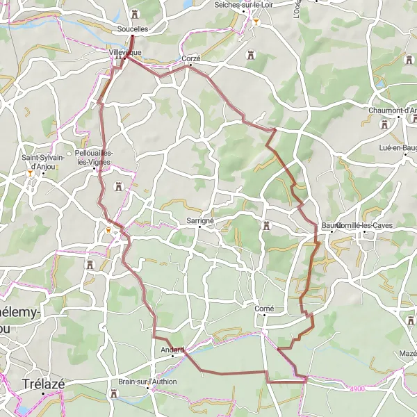 Miniature de la carte de l'inspiration cycliste "Tour Campagnard Charmant" dans la Pays de la Loire, France. Générée par le planificateur d'itinéraire cycliste Tarmacs.app