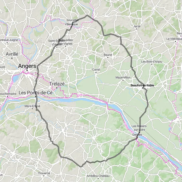 Miniature de la carte de l'inspiration cycliste "Les Châteaux de la Loire" dans la Pays de la Loire, France. Générée par le planificateur d'itinéraire cycliste Tarmacs.app