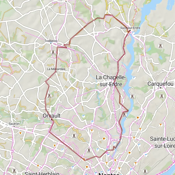 Map miniature of "La Chapelle-sur-Erdre Adventure" cycling inspiration in Pays de la Loire, France. Generated by Tarmacs.app cycling route planner