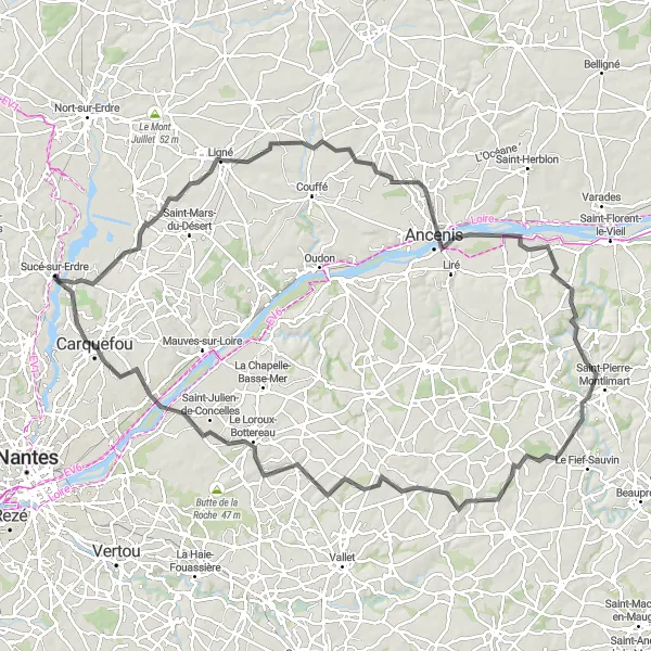 Map miniature of "Launay Castle and Beyond" cycling inspiration in Pays de la Loire, France. Generated by Tarmacs.app cycling route planner