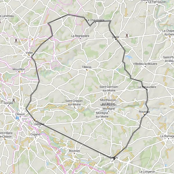 Map miniature of "Gétigné Loop" cycling inspiration in Pays de la Loire, France. Generated by Tarmacs.app cycling route planner