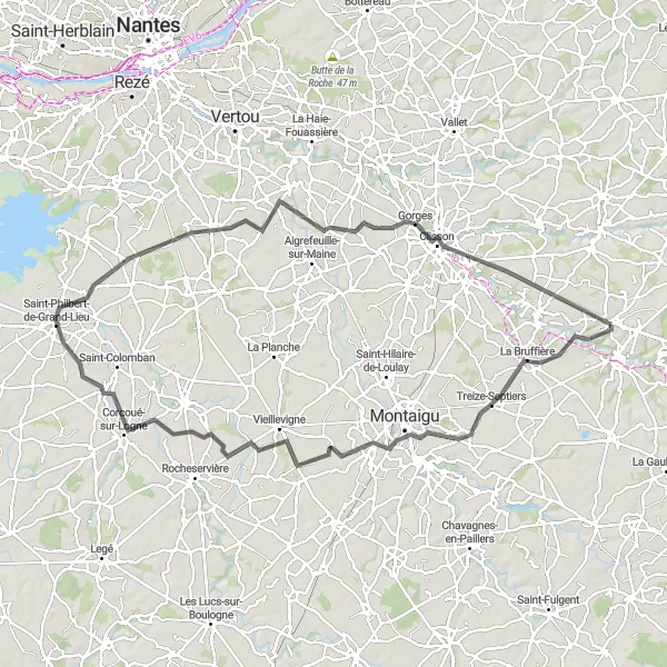 Map miniature of "Natural Wonders" cycling inspiration in Pays de la Loire, France. Generated by Tarmacs.app cycling route planner