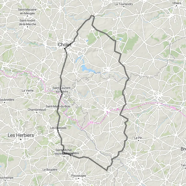 Map miniature of "Enchanting Vendée Villages" cycling inspiration in Pays de la Loire, France. Generated by Tarmacs.app cycling route planner