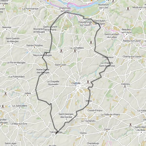 Map miniature of "Scenic Road Cycling in Trémentines and Beyond" cycling inspiration in Pays de la Loire, France. Generated by Tarmacs.app cycling route planner
